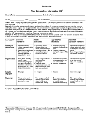 Intermediate Mid Composition Rubric
