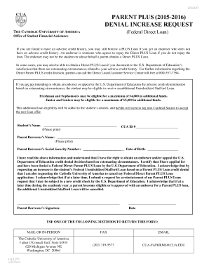 Parent PLUS Loan Denial Increase Request Form