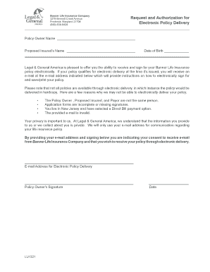 Banner Life Insurance Electronic Policy Delivery Request