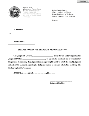 Ex Parte Motion for Hearing in Aid of Execution