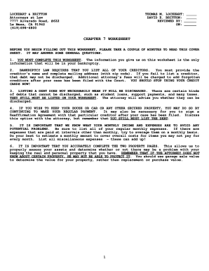 Chapter 7 Bankruptcy Worksheet