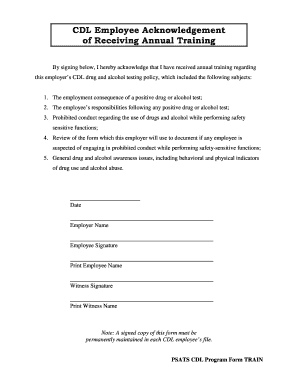 CDL Employee Acknowledgement of Receiving Annual Training