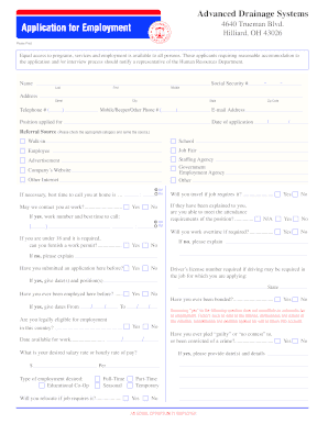 Advanced Drainage Systems Employment Application