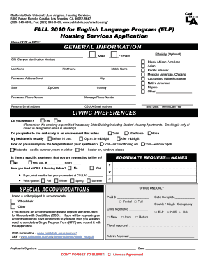 California State University Housing Application