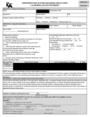 California State University Dependent Fee Waiver Application