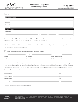 Undisclosed Obligation Acknowledgement Form