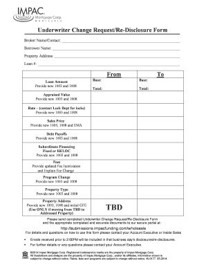 Underwriter Change Request/Re-Disclosure Form