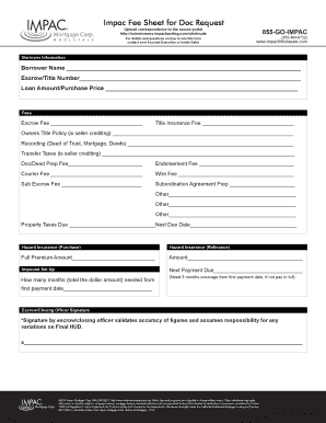 Impac Fee Sheet for Doc Request
