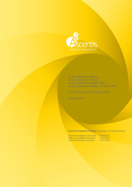 Entry 2 Award in Reading Entry 2 Award in Writing Entry 2 Award in English Skills Entry 2 Extended Award in English Skills Entry 2 Certificate in English Skills Specification Ofqual Accreditation Number (See page 4 of the specification)