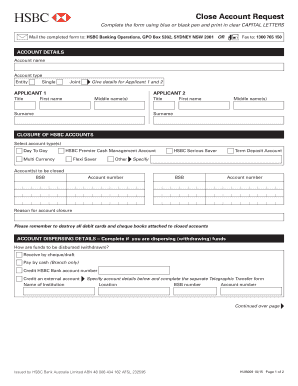 HSBC Close Account Request Form