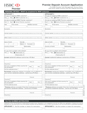 HSBC Premier Deposit Account Application