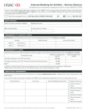 HSBC Internet Banking Entity Amendment Form