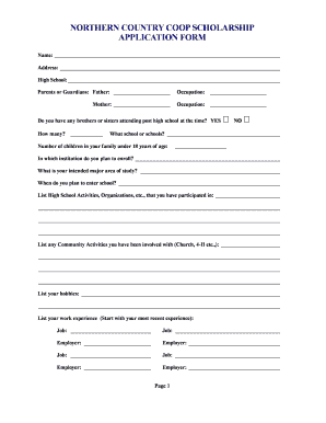 Northern Country Coop Scholarship Application
