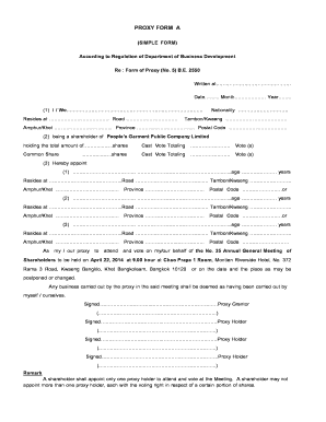 Proxy Form for Shareholder Meeting
