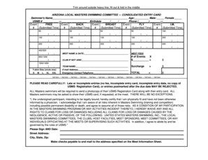 Arizona Local Masters Swimming Entry Card