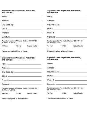 VA Form 10114e Medical Facility Signature Card