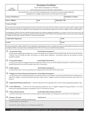 South Dakota Sales Tax Exemption Certificate