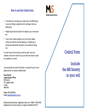 Codicil Form for MS Society Gift