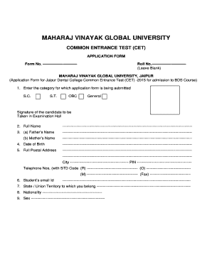 Maharaj Vinayak Global University CET Application Form
