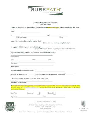 Service Fees Waiver Request Form