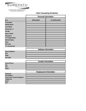 Client Counseling Worksheet