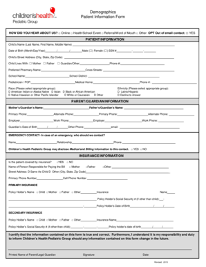 Children's Health Pediatric Group Patient Information Form
