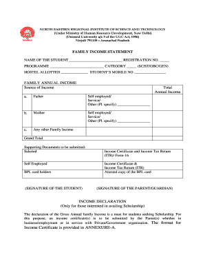 Financial statements order - nerist income certificate