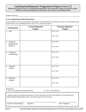 Continuation Research Progression Projects Form