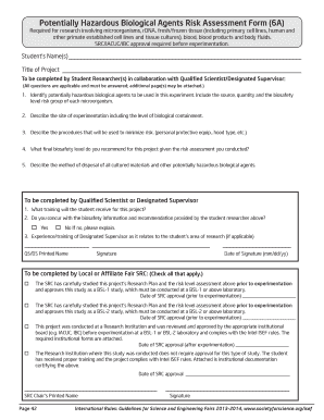 Potentially Hazardous Biological Agents Risk Assessment Form