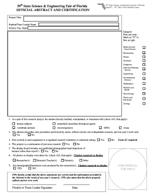 Florida State Science Fair Abstract Form