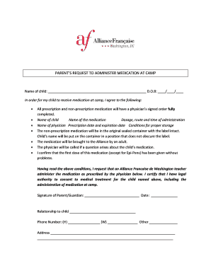 Parent’s Request to Administer Medication at Camp