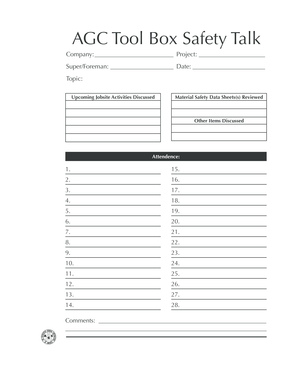 AGC Tool Box Safety Talk Form