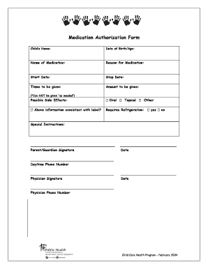 Child Medication Authorization Form