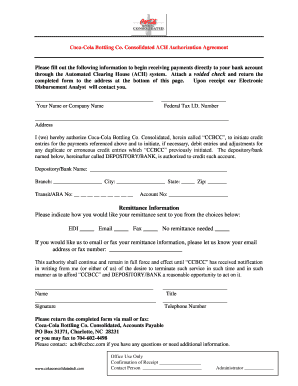 Coca-Cola ACH Authorization Agreement