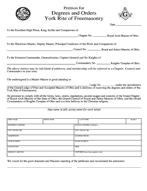 Petition for York Rite of Freemasonry Degrees and Orders