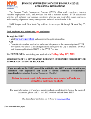 Summer Youth Employment Program Application
