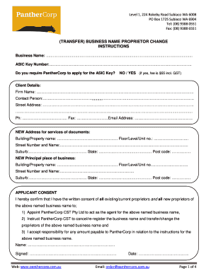 Business Name Proprietor Change Form