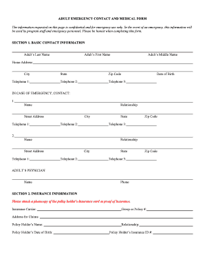 Adult Emergency Contact and Medical Form