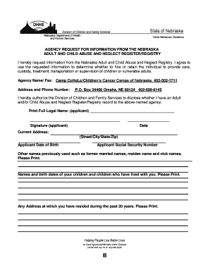 Nebraska Adult and Child Abuse and Neglect Registry Request