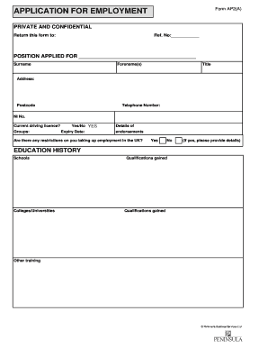 UK Employment Application Form
