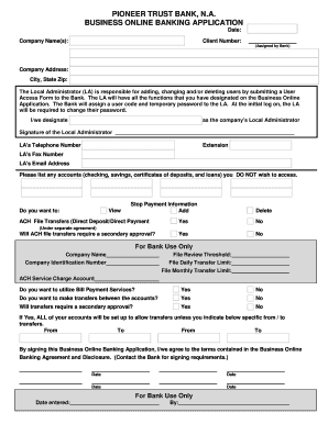 Business Online Banking Application