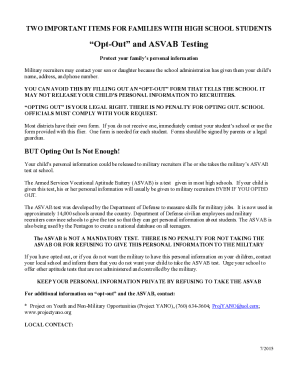 Opt-Out Form for Military Recruiters