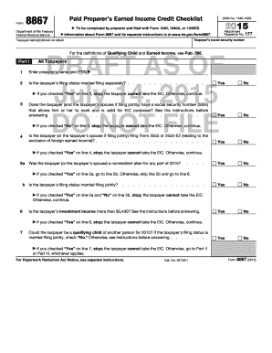IRS Form 8867 Earned Income Credit Checklist