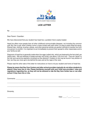 Head Lice Notification Letter