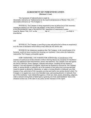 Mechanic's Lien Indemnification Agreement