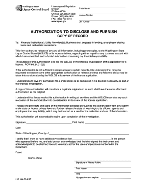 Washington State Liquor License Financial Authorization