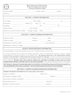 Florida High School Athletic Physical Form