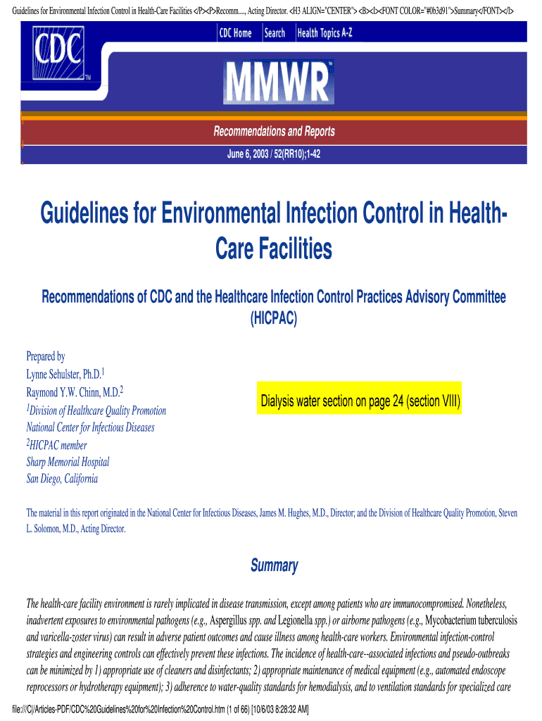 Fillable Online Guidelines for Environmental Infection Control in