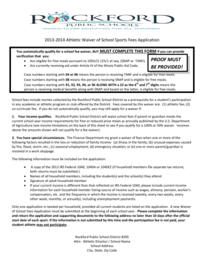 2013-2014 Athletic Waiver of School Sports Fees Application