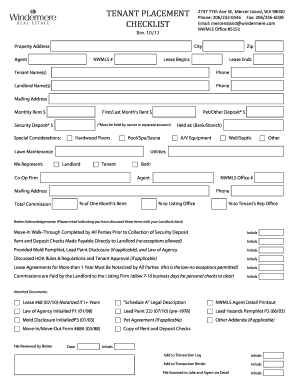 Tenant Placement Checklist
